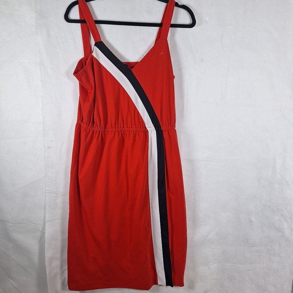 Vintage Tabby Of California Red Sleeveless Dress With Black & White Stripes Size